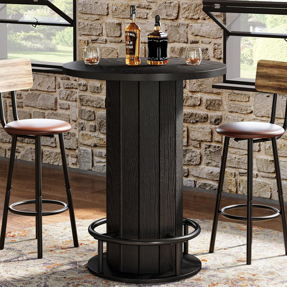 Tribesigns Round Bar Table, 39.4" H Wood Bistro Pub Table with Metal Rin...