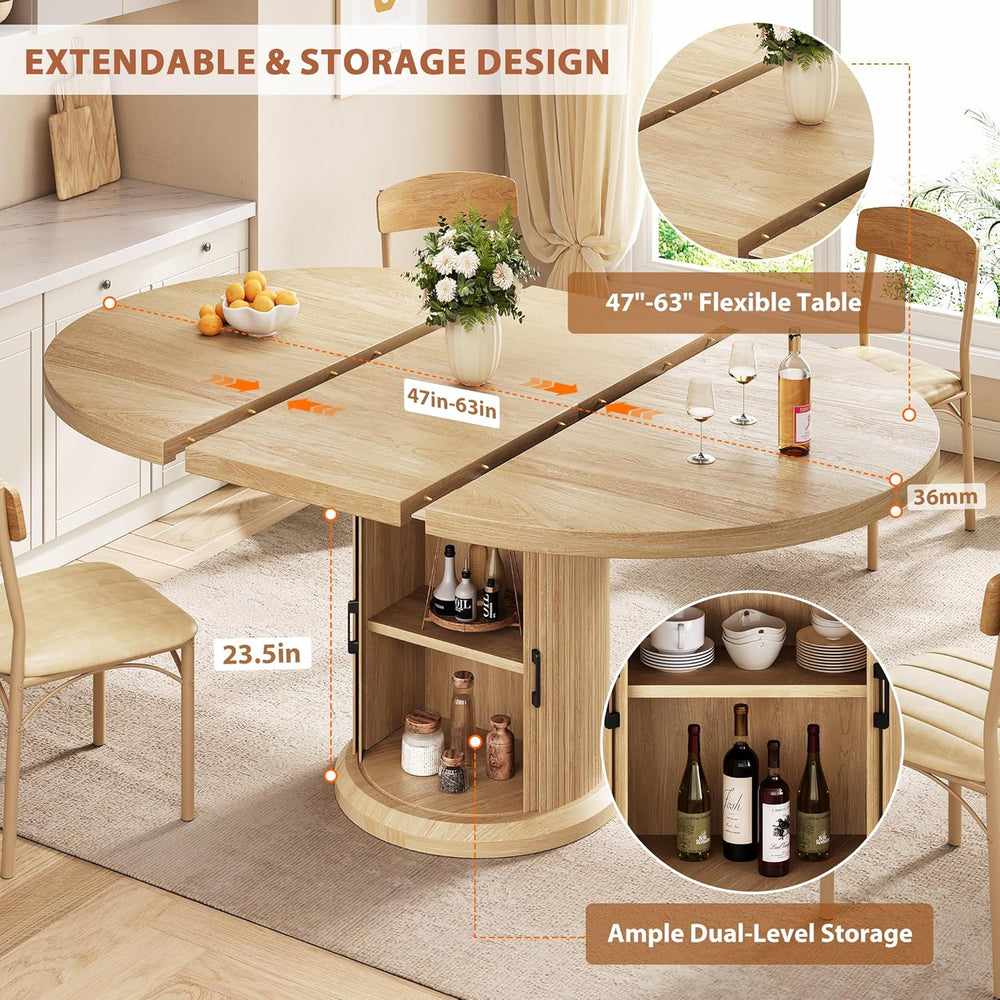 Jocoevol 47″–63″ Extendable Round Dining Table for 4–8 with Dust-Proof 2-Tier...