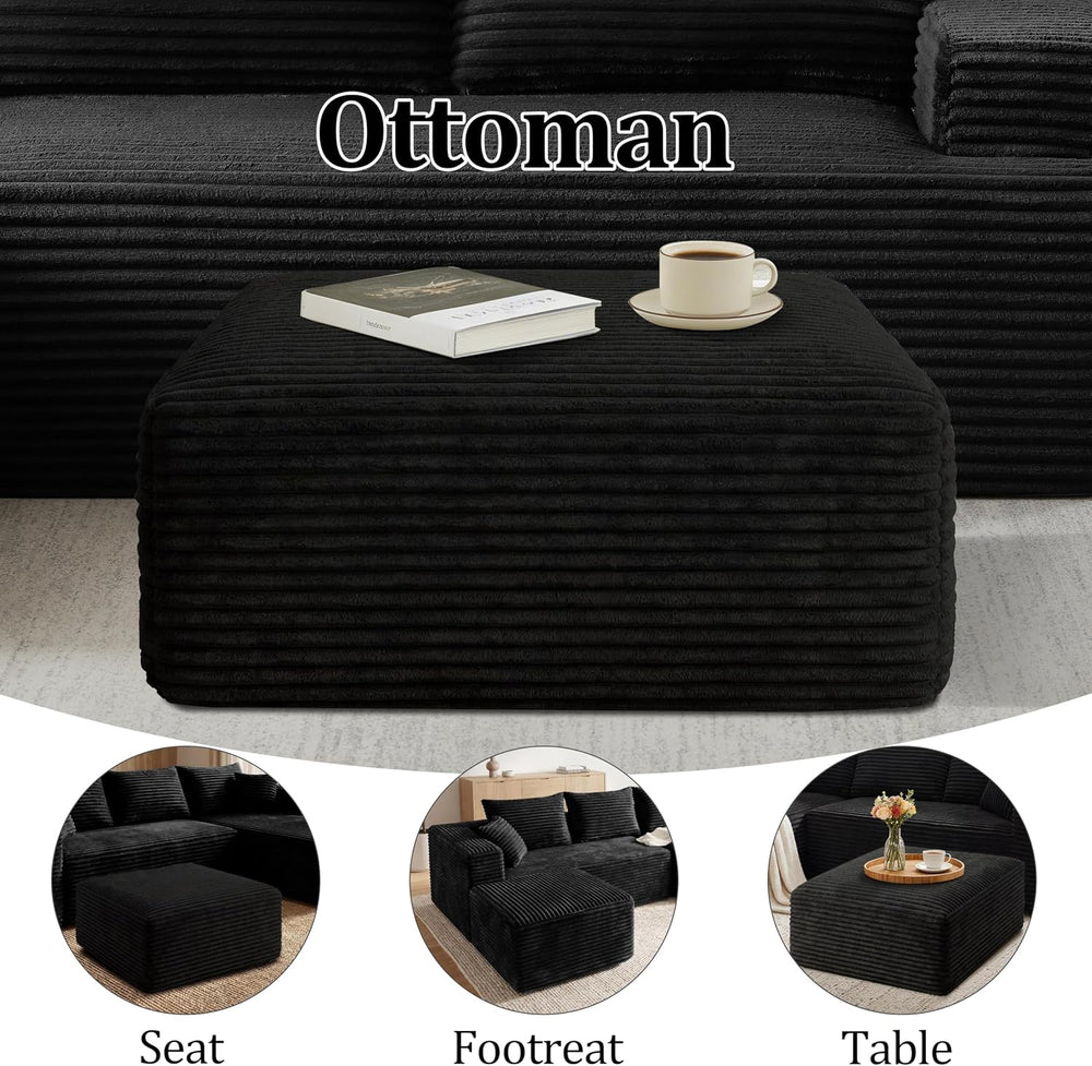 Ottoman, Modern Corduroy Cloud Foot Rest Foam Support, Oversized Modular Sect...