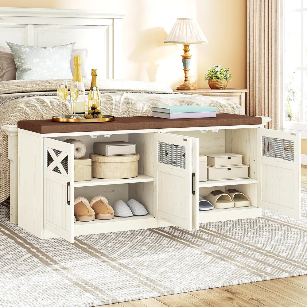 Hzuaneri 47.2" Shoe Storage Bench, Farmhouse Shoe Bench with Cushion &am...