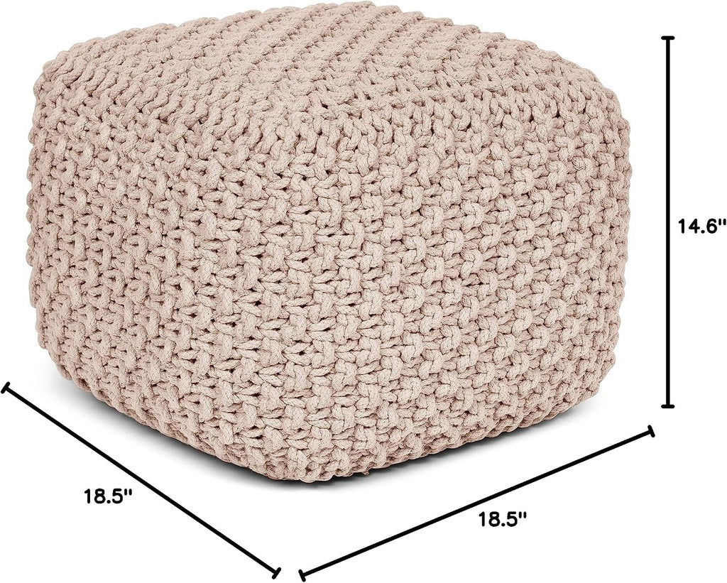 BIRDROCK HOME Square Pouf Ottoman - Cotton Braided Foot Stool with Bean Bag Filling - Compact and Comfortable Seating, Lightweight and Sturdy Boho Foot Rest for Living Room or Bedroom (Natural)