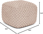 BIRDROCK HOME Square Pouf Ottoman - Cotton Braided Foot Stool with Bean Bag Filling - Compact and Comfortable Seating, Lightweight and Sturdy Boho Foot Rest for Living Room or Bedroom (Natural)