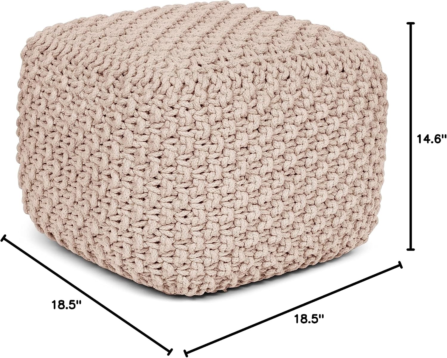BIRDROCK HOME Square Pouf Ottoman - Cotton Braided Foot Stool with Bean Bag Filling - Compact and Comfortable Seating, Lightweight and Sturdy Boho Foot Rest for Living Room or Bedroom (Natural)