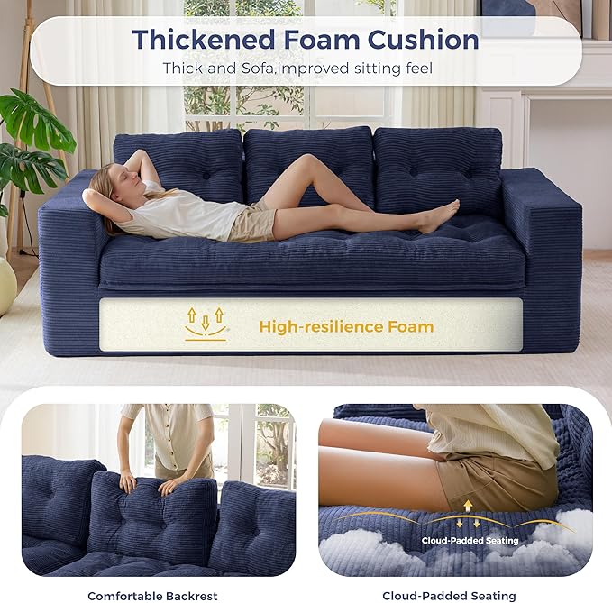 MAXYOYO 79" Loveseat Sofa Couch for Small Spaces, Upholstered Boneless Cloud Couch for Apartment Bedroom, 2-Seater Love Seat Floor Modern Sofa with Pillows, No Assembly Required, Navy