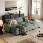 LINSY HOME Modular Sectional Sofa - 123 Inch Oversized Corduroy Cloud Couch with Movable Ottoman Soft Modern Comfy Sofa Set for Living Room Apartment Office, Green