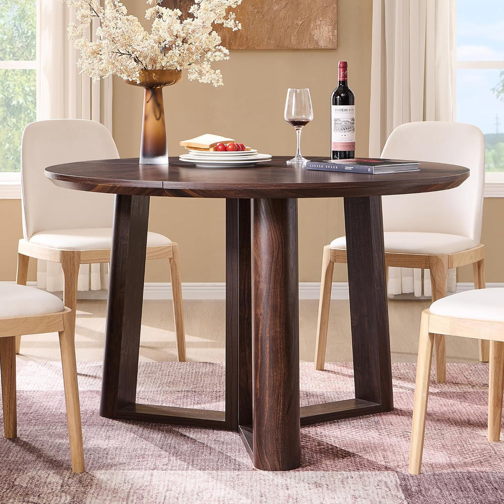 OKD 47" Dining Table for 4-6, Round Dining Room Table with Triangular St...