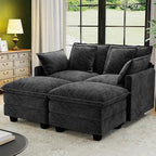 58" Cloud Couch Loveseat, Deep Seat Modular Sectional Sofa with 4 Removable Washable Pillows and 2 Ottoman for Living Room, Bedroom, Apartment, Black