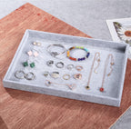 Mornajina 13.8" x 9.5" Velvet Jewelry Tray Jewelry Display Tray, Stackable Empty Plate Trays for Earrings Necklaces Bracelet Rings Display Showcase - Grey
