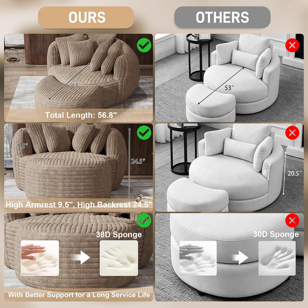 50.5" W x 67" D Oversized Chaise Lounge Chair with Ottoman,Light Ca...
