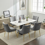 Velvet Dining Chairs Set of 2 Gold Legs,Upholstered Velvet Accent Chairs, Pleated Back Design & Gold Pull Handle, Mid Century Modern Chairs for Dining/Kitchen/Living Room,Light Grey