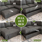 85 Inch Modular Sectional Sofa with Pull Out Bed,L Shaped 5 Seat Sectional Sleeper Sofa with Storage,Sectional Couches for Living Room,Cloud Modular Couch,Removable Sofa Cover, Dark Grey