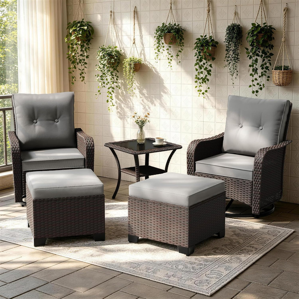 Gotland Outdoor Swivel Chairs Set of 2, 5 Pieces Patio Furniture Set with Ott...