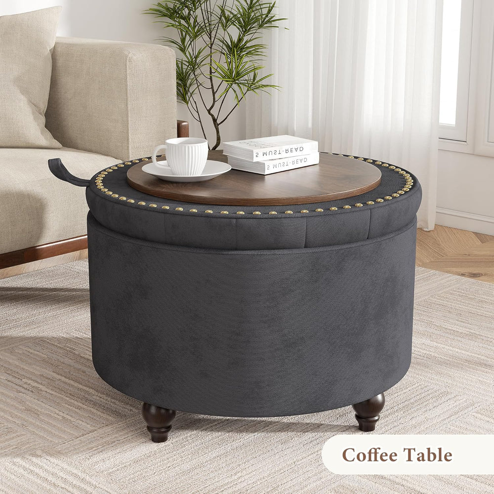 24 Inch Round Storage Ottoman,Modern Tufted Ottomans,Circular Coffee Table wi...