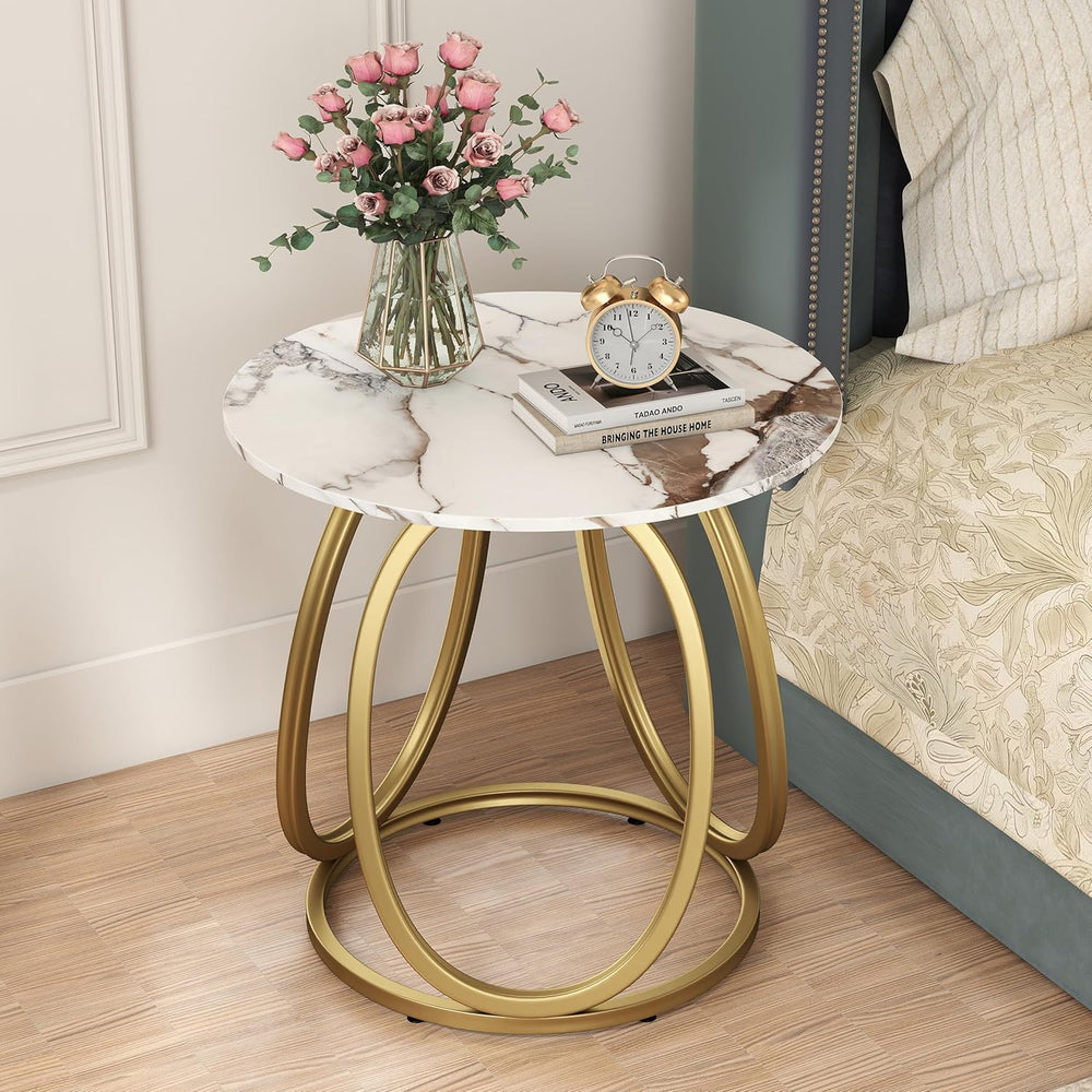 O&K FURNITURE Gold Side Table Living Room, Round End Table with Marbling ...