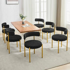 Boucle Dining Chairs Set of 2, Mid Century Modern Dining Room Chairs with Barrel Backrest, Upholstered Black Kitchen Chairs for Dining Room, Restaurant, Gold Metal Frame