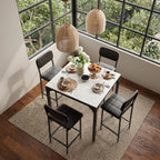 XIAO WEI 5-Piece Counter Height Dining Table Set for 4, Marble-Look, Black | Counter height table, Dining table set for 4, Wide padded chairs, Marble-look top, Space-saving tuck-away frame