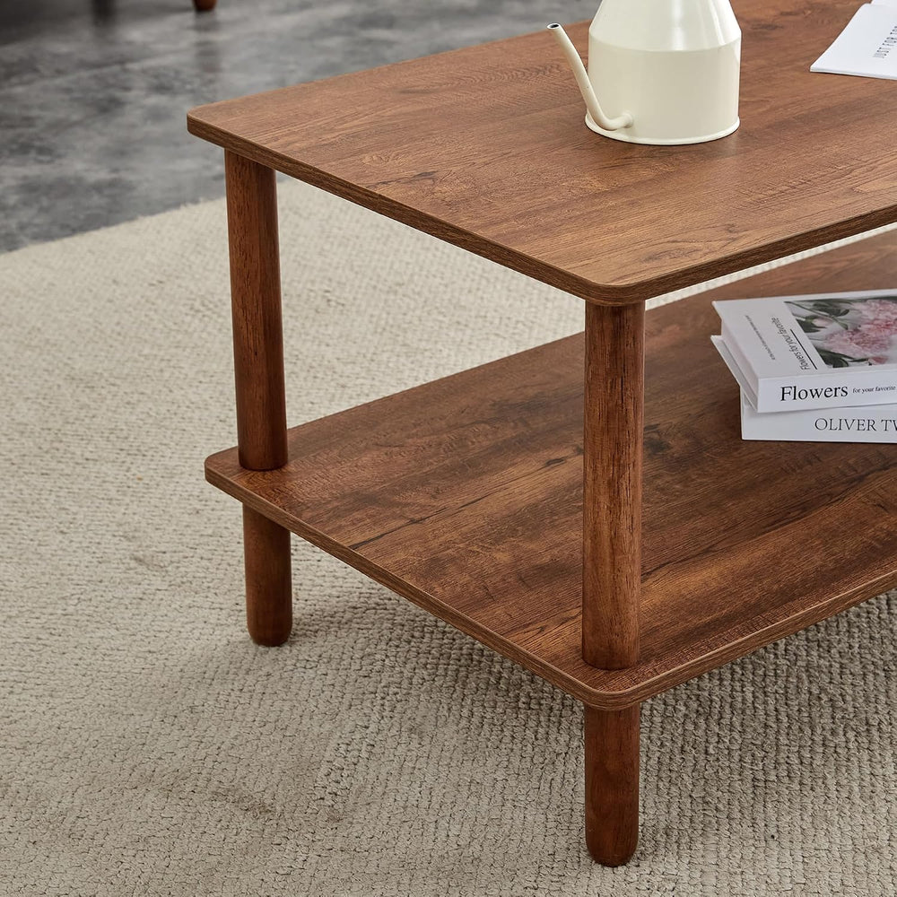 Modern Double-Layer Living Room Coffee Table, Rectangular Center Table with O...