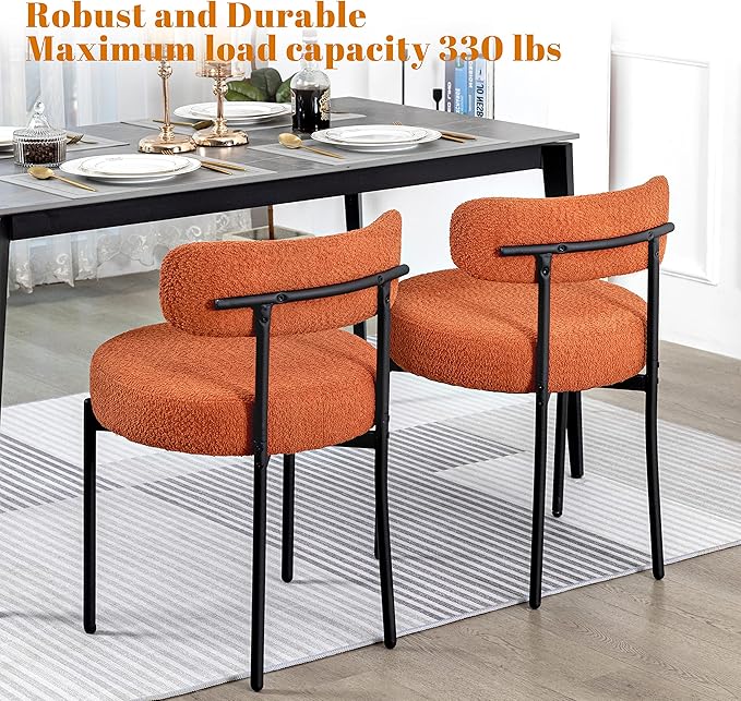 DYHOME Mid-Century Modern Dining Chairs Set of 2, Boucle Dining Chairs Uphols...