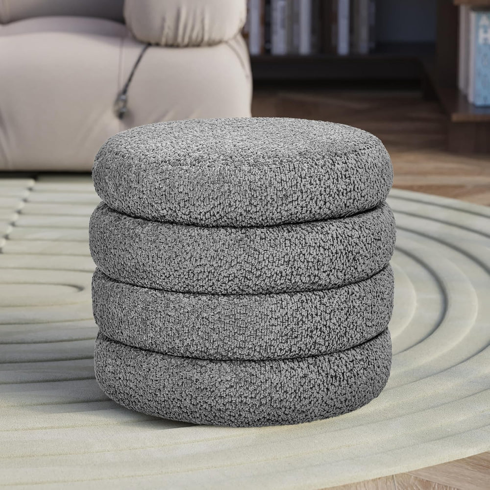 allamazing Storage Ottoman, Round Ottoman with Storage, Vanity Stool Foot Res...