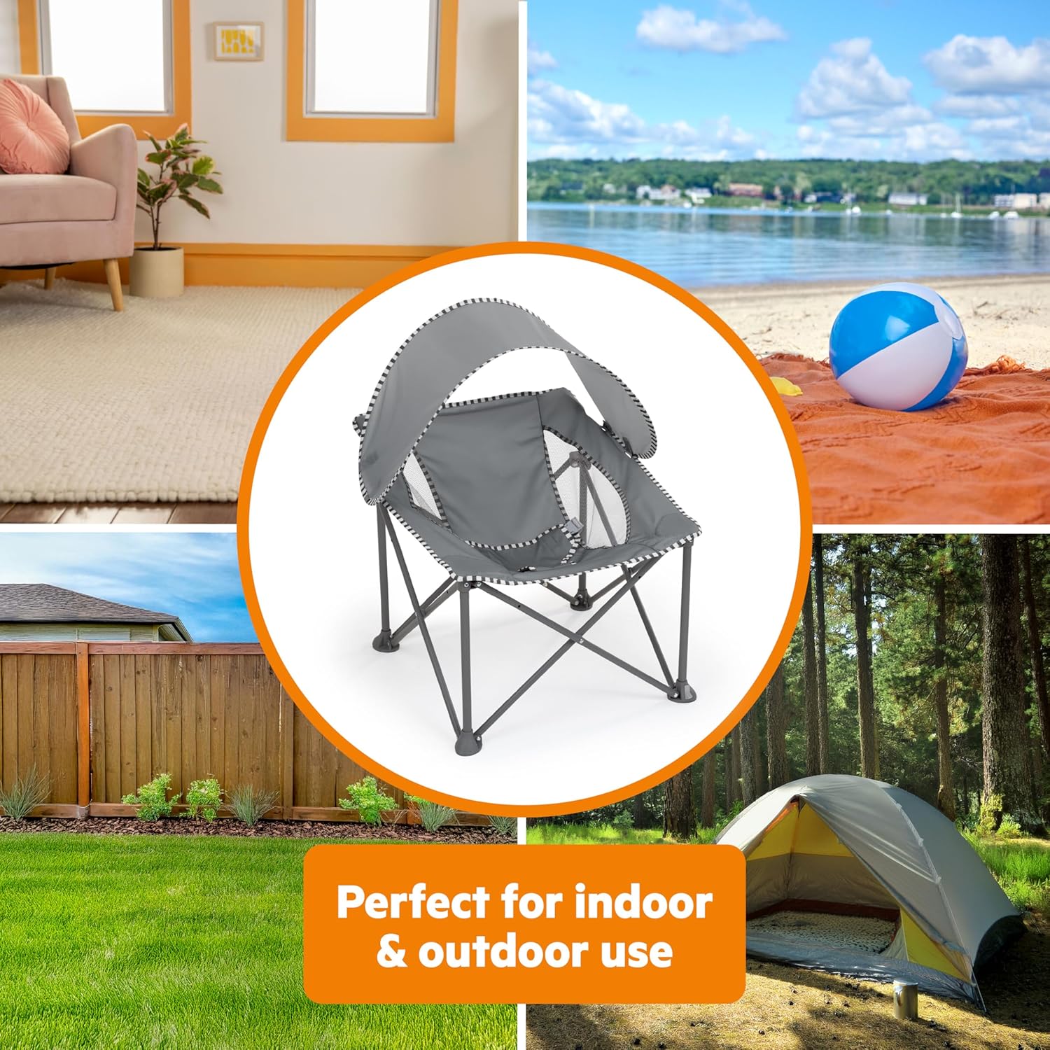 Bright Starts Pop 'N Chill Baby Chair, Portable Travel Seat, UPF 50+ Canopy