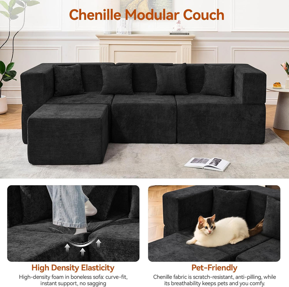 MONVANE 103'' Modular Sectional Sofa, Comfy Chenille Cloud Couch with...