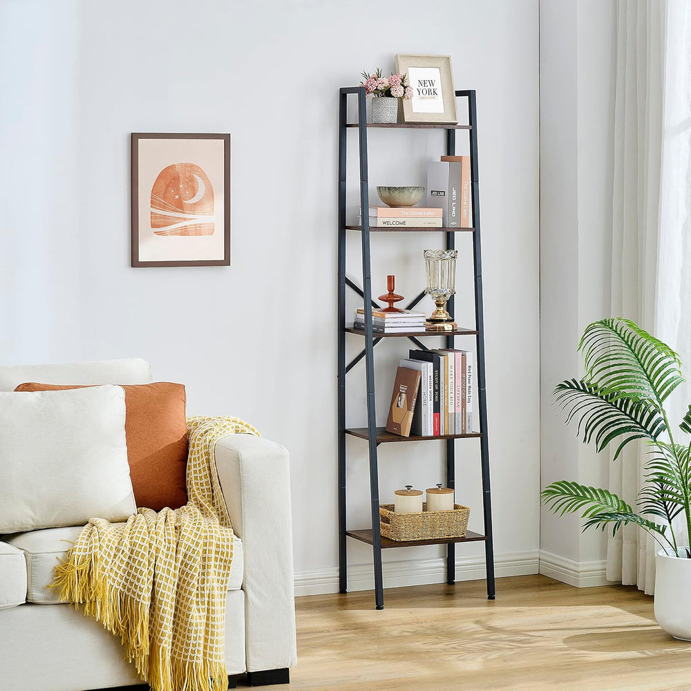 Hoctieon Industrial Ladder Bookshelf, Multifunctional Ladder Shelf, 5-Tier Ta...