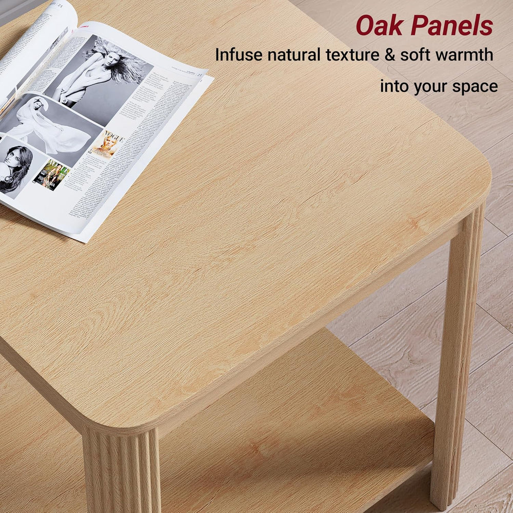 2Pcs 2 Tier End Table with Vertical Wave Grain Legs, 22.1'' Boho Squa...