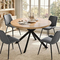 47.2" 5-Piece Round Dining Table Set for 4, Modern Wood Dining Table with 4 Upholstered Chairs, Kitchen & Dining Room Table Set with Metal Base for Apartment, Small Space, Natural Table+4 Grey Chairs
