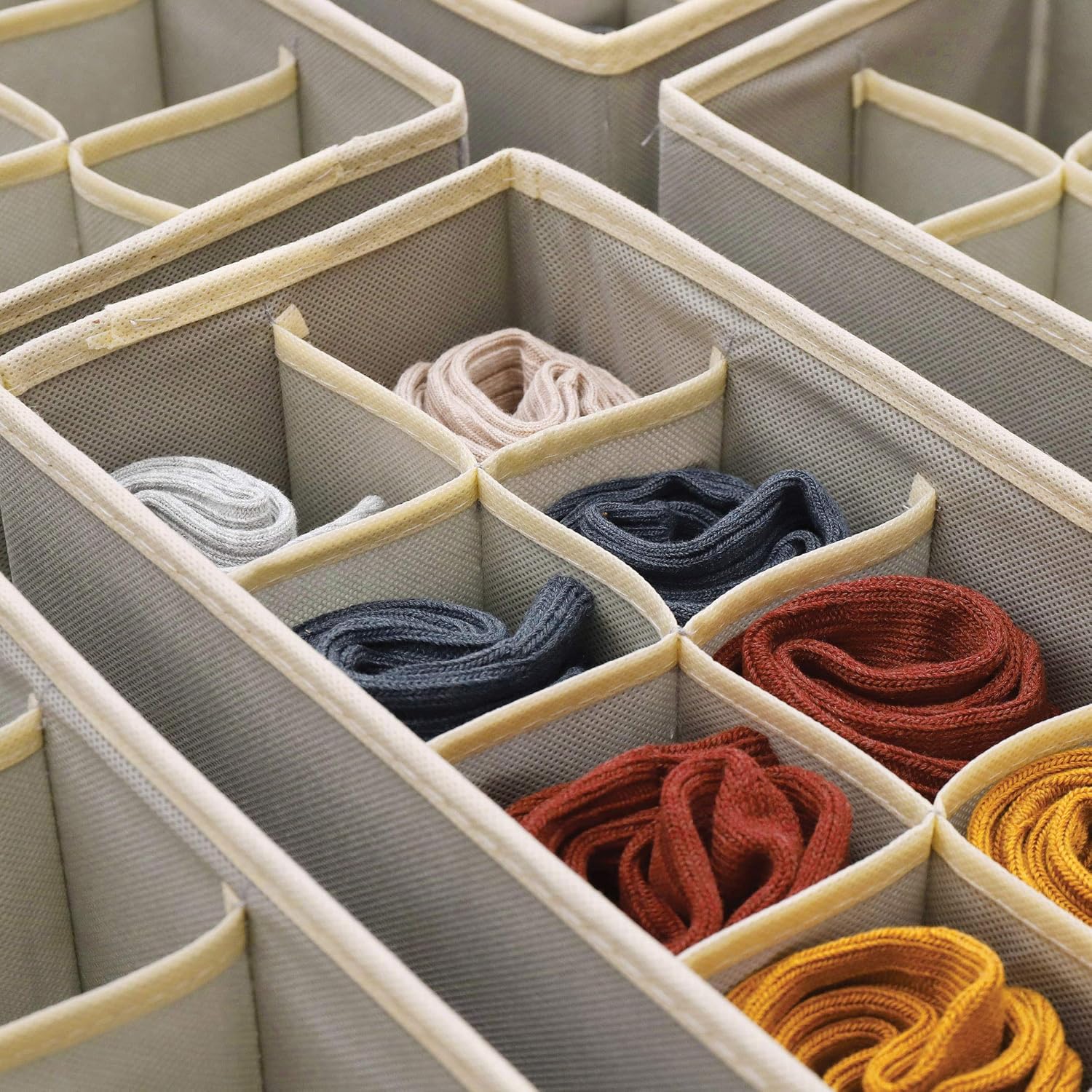 DIOMMELL Set of 6 Foldable Cloth Storage Box Closet Dresser Drawer Organizer Fabric Baskets Bins Containers Divider for Clothes Underwear Socks Lingerie Clothing, Grey 00-0600