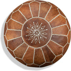 Poufs&Pillows Premium Moroccan Leather Pouf - Handmade - Delivered Stuffed - Ottoman, Footstool, Floor Cushion (Cognac Brown)