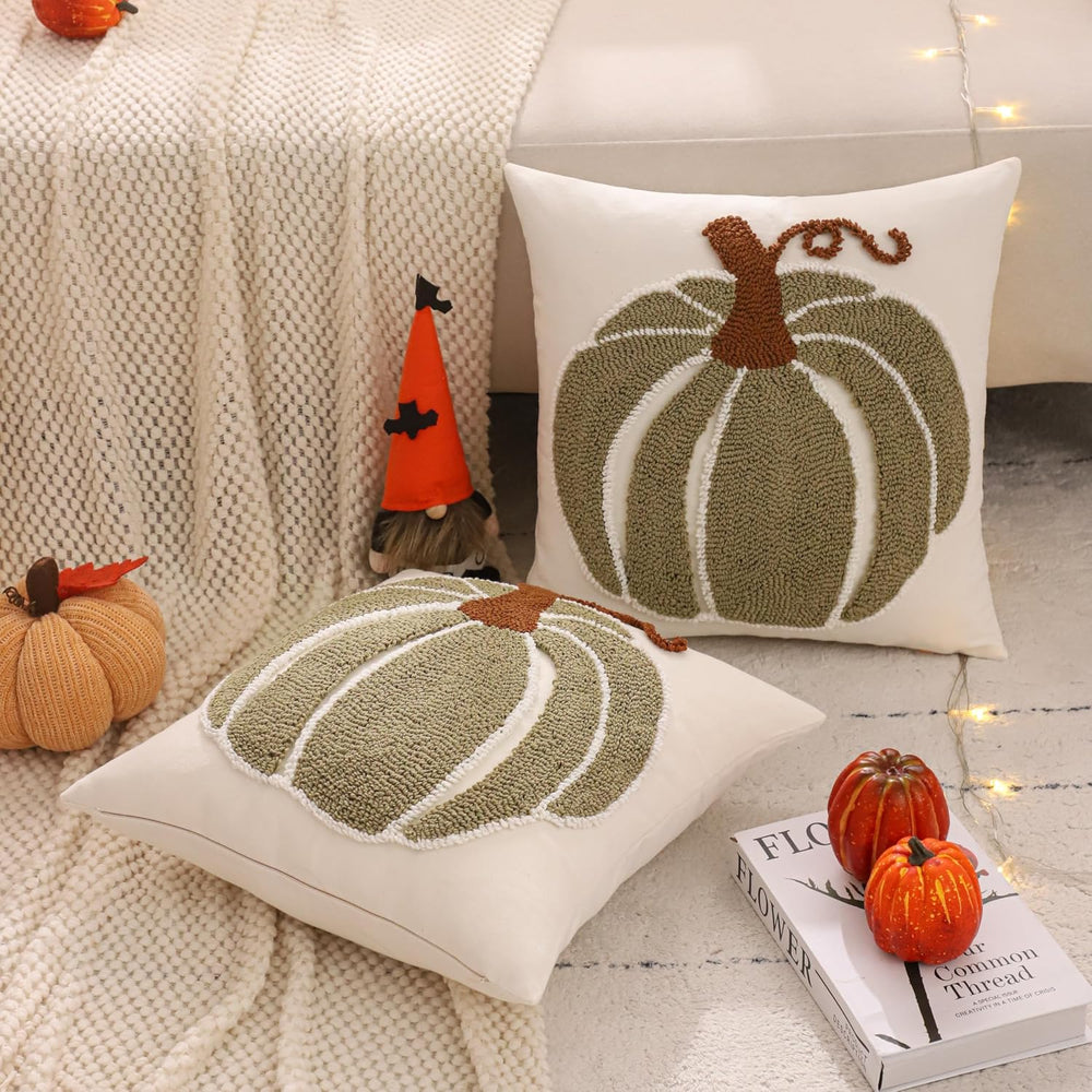 Halloween Fall Throw Pillow Covers 20x20 Set of 2 Green Pumpkin