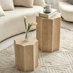 Nesting Coffee Table Set of 2,Modern Nesting Tables for Living Room,Octagonal End Table and Side Table Set,Wooden Center Table for Small Spaces,Plant Stand for Balcony,Fully Assembly,Natural Finish.