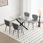 5 Piece Dining Table Table Set, Tempered Glass Dining Table Set for 4 Kitchen Table Set with 4 Chairs for Kitchen Dining Room (Black Table with Grey Chair)