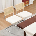 Zesthouse Rattan Dining Chairs Set of 4, White Cesca Chairs with Natural Cane Mesh & Stainless Chrome Base, Mid Century Modern Dining Room Chair, Upholstered Linen Kitchen Chair with Solid Wood Back