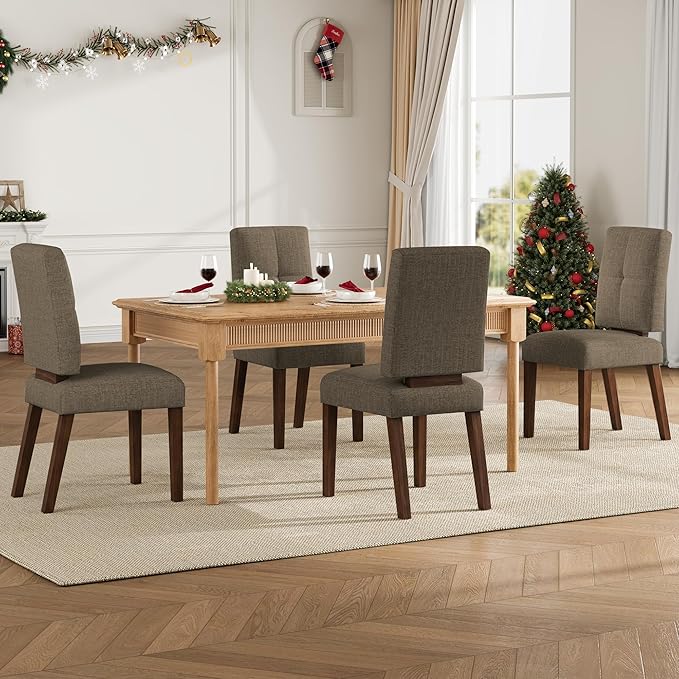 Wooden Dining Chairs Set of 6, Dining Room Chairs with Wood Legs, Cloud-Like Cushion & Reinforcement Structure Design for Kitchen/Living Room/Restaurant, Easy Assembly