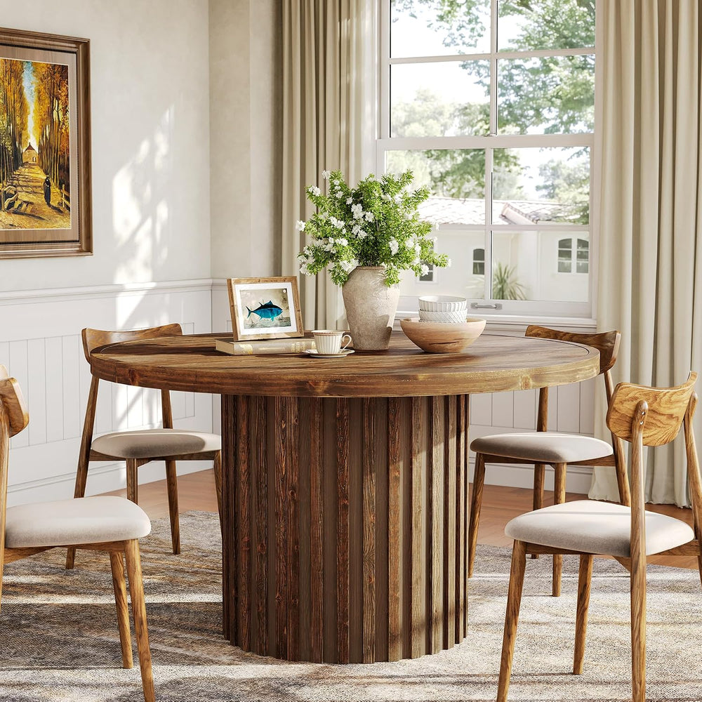Tribesigns 47-Inch Round Dining Table for 4-6, Farmhouse Wood Kitchen Table w...