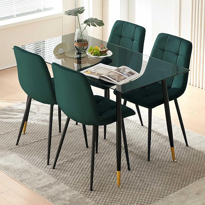 Velvet Dining Chairs Set of 4 - Green Dining Room Chairs with Metal Legs Ideal for Kitchen, Dining Room - Kitchen Chairs Set for 4