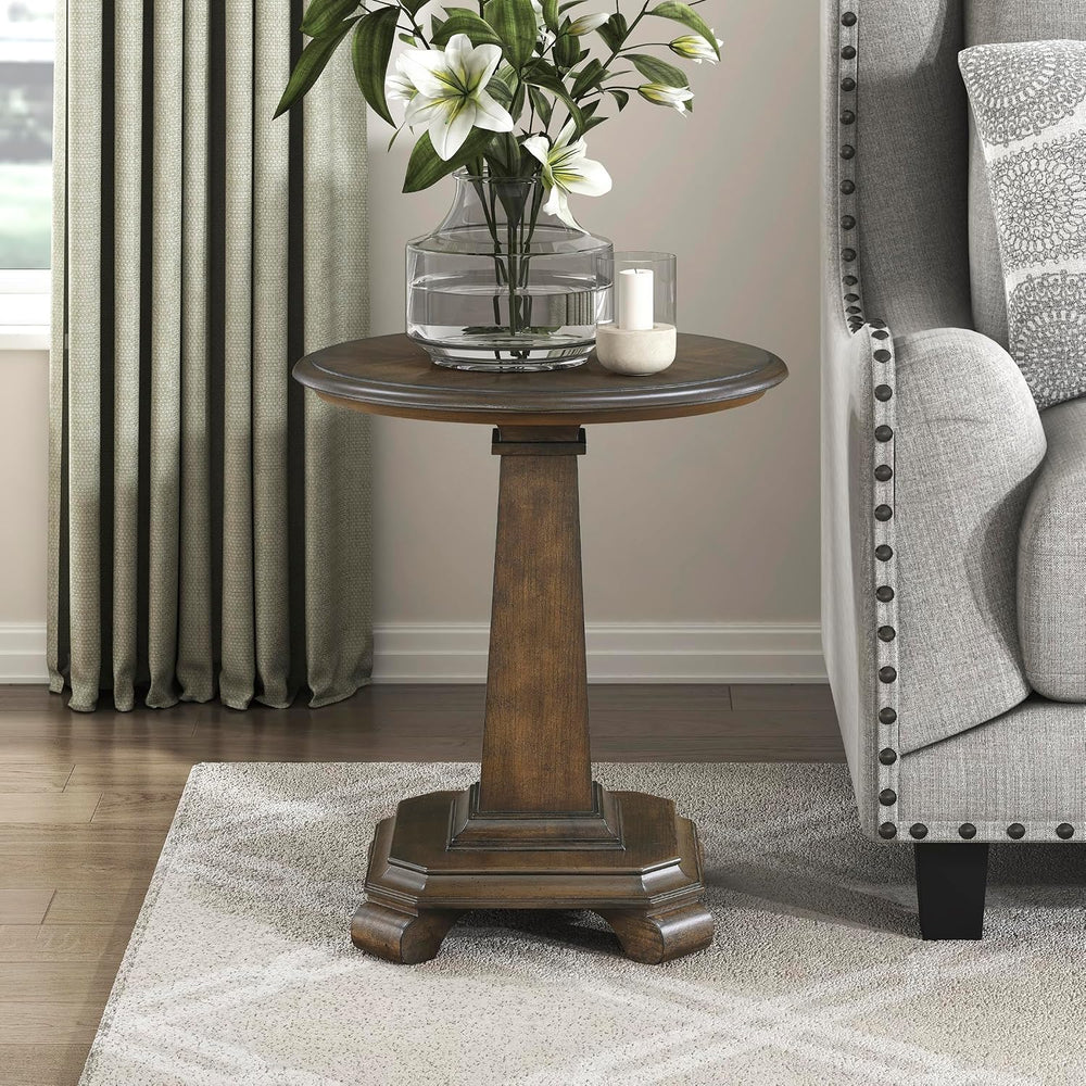 Lexicon 22 Dia. Round End Table, Wood Side Table with Sturdy Pedestal Leg, Ch...
