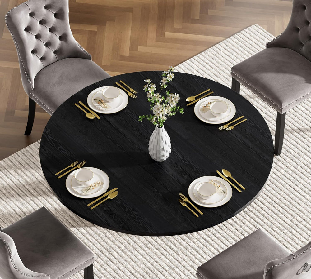 Henf 5 Piece Round Extendable Dining Table Set for 4, 43"-59" Wood ...