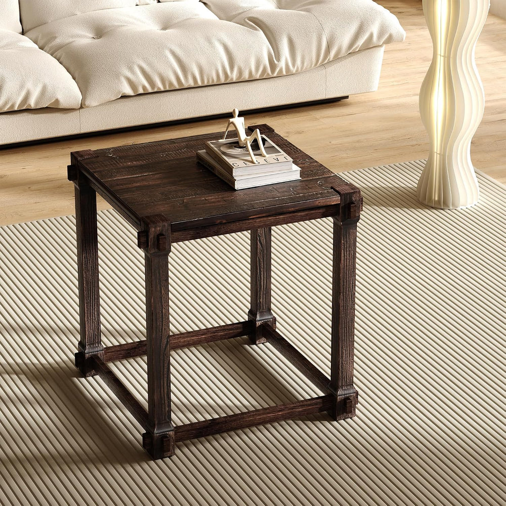 Vintage Aged Solid Wood Side Table Mortise and Tenon Construction Wear-Resist...