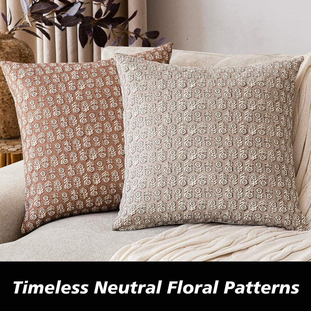 Foindtower Floral Print Throw Pillow Covers 24×24 Inch,Light Orange Brown