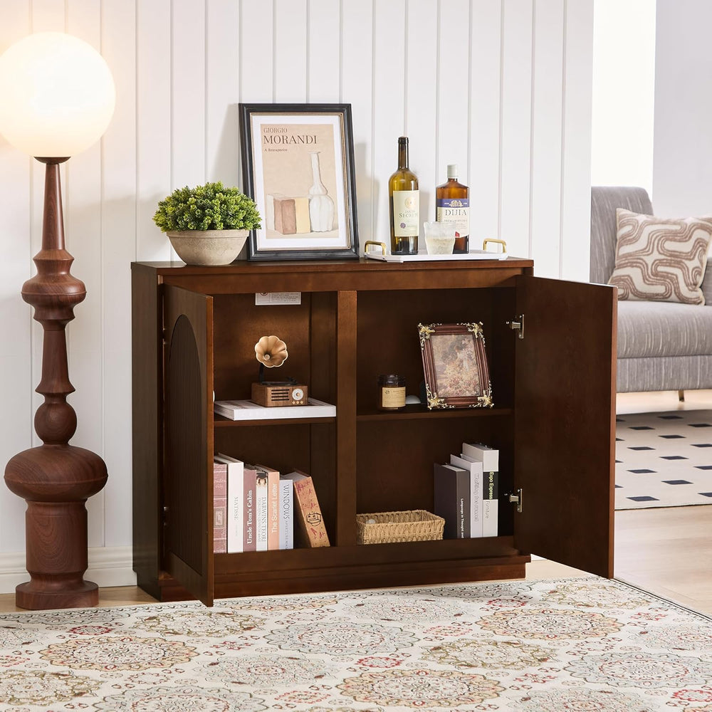 Real Walnut Veneer Sideboard Buffet,Narrow Entryway Storage Cabinet