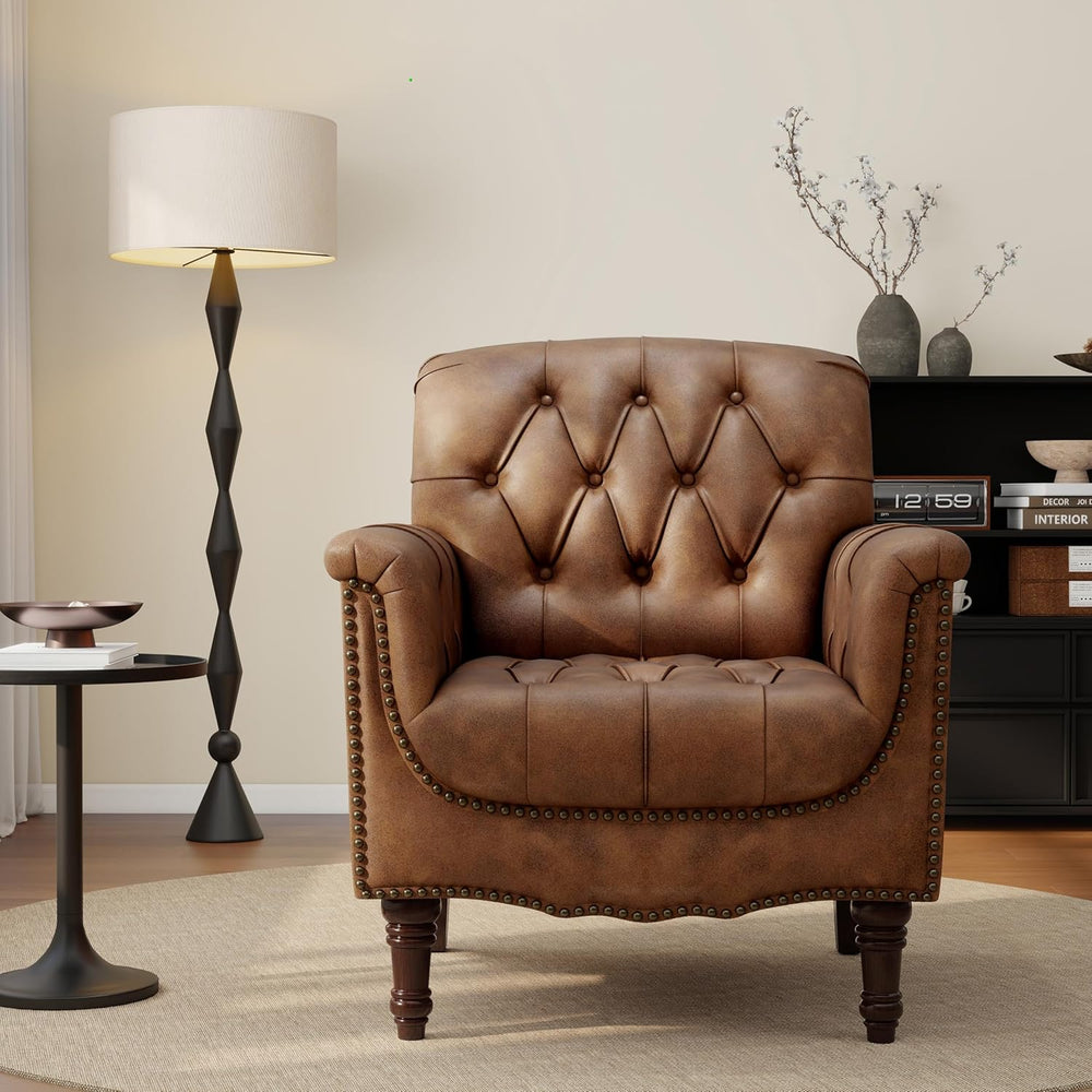 PU Leather Accent Chairs Set of 2, Comfy Club Chair Upholstered Armchair for ...