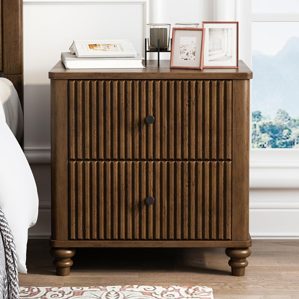 Nightstand with 3 Drawers, Wood Bedside Table Night Stand, Wide Sofa Side End...