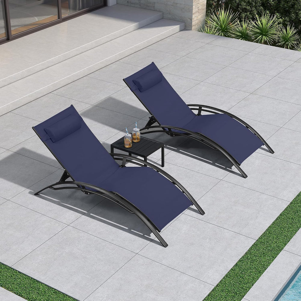 PURPLE LEAF Oversized Pool Chaise Lounge Patio Chair with Table, Navy Blue