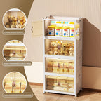 416 QT / 104 Gal Stackable Collapsible Storage Bins with Magnetic Doors & Wheels - Space-Saving Plastic Organizer Cabinet for Closet, Office, Home (White)