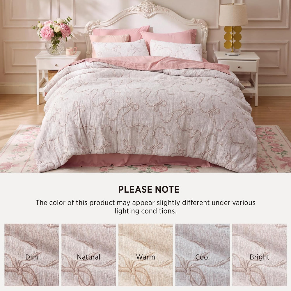 Bedsure Pink Comforter Set Cute Bow Bedding Set Queen GentleSoft™ 3 Pieces
