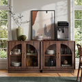 FORTUNETEC 31.5" Sideboard Buffet Cabinet with Arched Glass Doors Set of 2 | Modern Accent Cabinet, Modular Media Console with Storage, Adjustable Shelves, for Living Dining Room Entryway, Dark Walnut