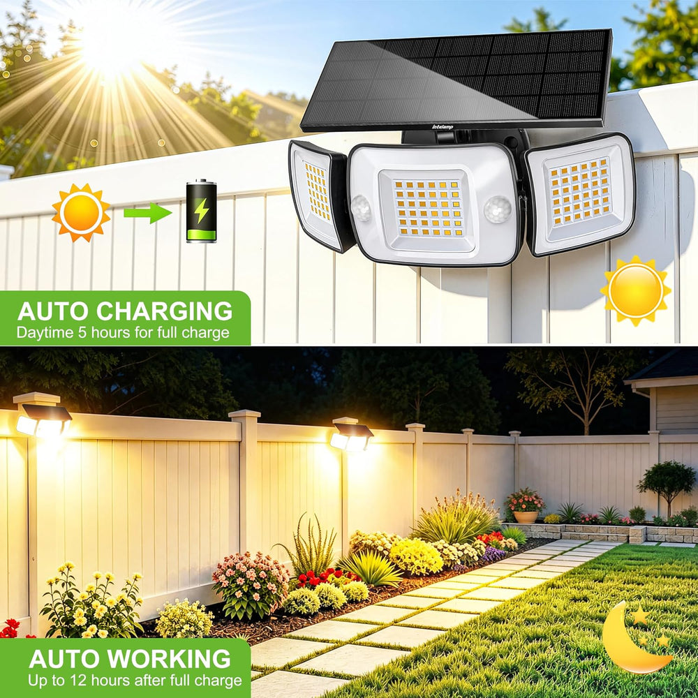 intelamp Outdoor Solar Flood Motion Sensor Light 6000mAh 3000K