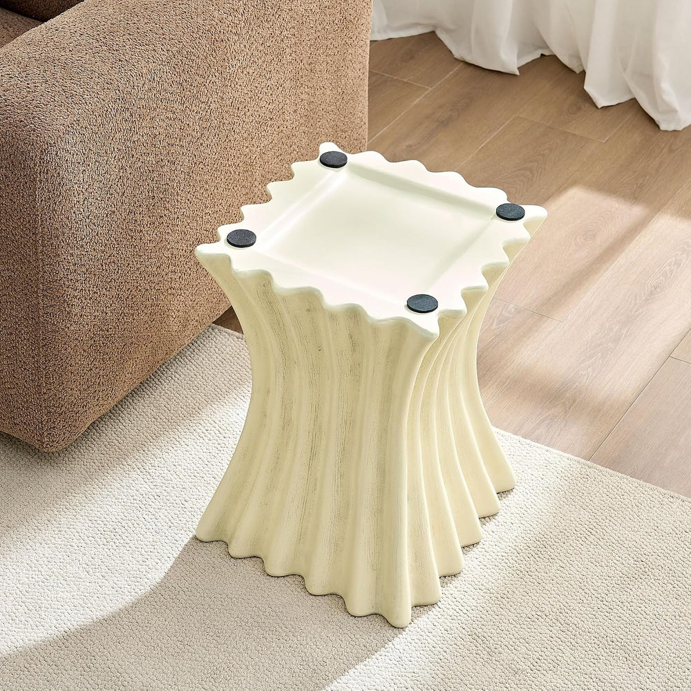 15.16" Square Sofa Side Table with Creative Wavy/Scallop Edge Design, Mo...